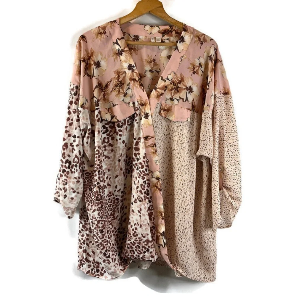 Cato Plus Size Floral Animal print blouse 3/4 sleeve - Picture 1 of 8